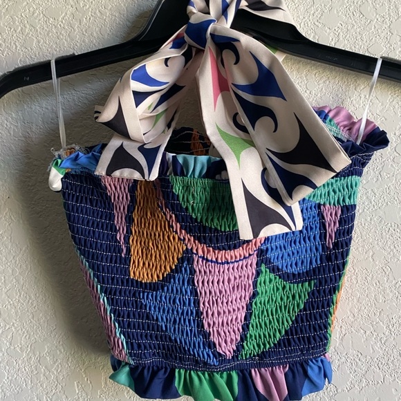 Her Bottari Emily Smocked Ruffle Bandeau Halter Tropical Coquette Y2K Top Size M - Picture 10 of 16
